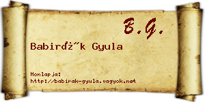 Babirák Gyula névjegykártya
